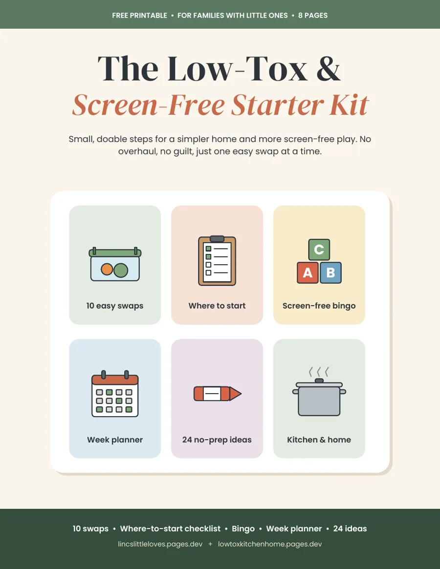 Cover of the free Low-Tox and Screen-Free Starter Kit printable