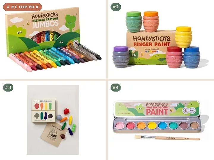 Honeysticks Beeswax Crayons Jumbos 16-Pack, Honeysticks Finger Paint Set, Colored Organics Farm Beeswax Crayons, Honeysticks Watercolour Paint Set