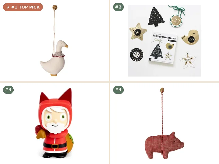 Maileg Fabric Ornament, Goose, Wee Gallery Festive Fun Lacing Ornaments, Santa Creative Tonie, Maileg Fabric Ornament, Pig