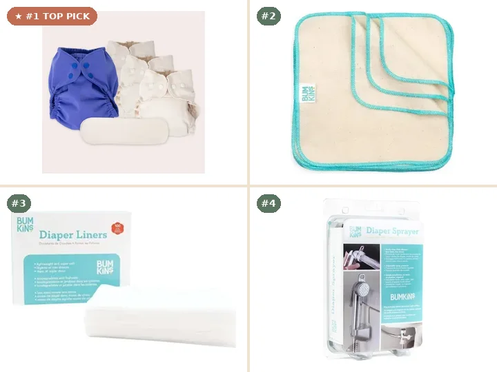 Healthybaby Cloth Diaper Bundle, Bumkins Flannel Reusable Wipes 12 Pack, Bumkins Diaper Liners, Bumkins Cloth Diaper Sprayer