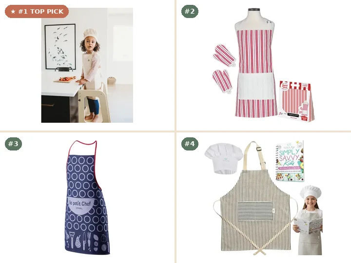 Piccalio Mini Chef Apron & Hat Set, Handstand Kitchen Classic Striped Youth Apron & Oven Mitt Set, Opinel Le Petit Chef Children's Apron, Tovla Jr. Kids Apron, Chef Hat & Cookbook Set