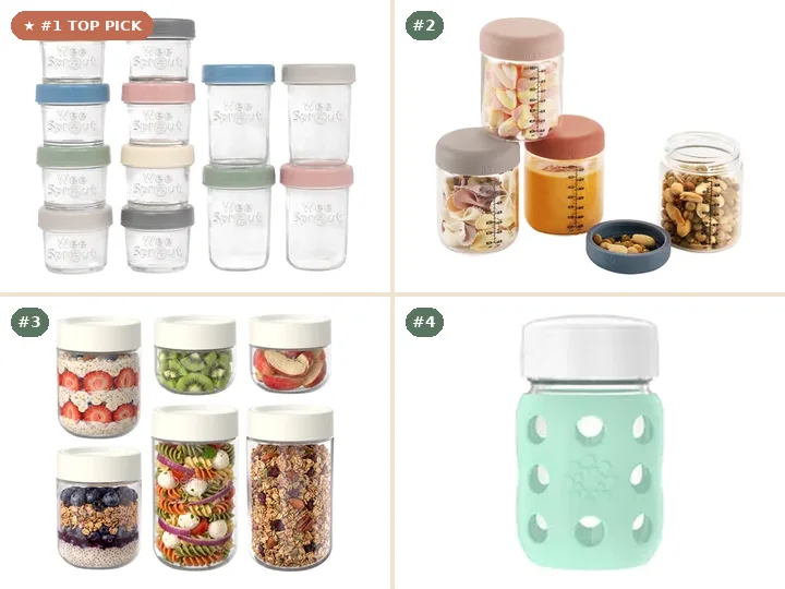 WeeSprout Tempered Glass Baby Food Jars (12-Pack), Haakaa Borosilicate Sealed Glass Baby Food Jar Set, Bentgo Tempered Glass Baby Puree Storage Jar Set, Lifefactory 8oz Glass Food Storage Jar with Silicone Sleeve