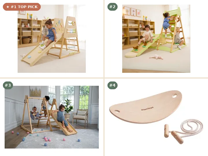 Avenlur Cherry 5-in-1 Wooden Indoor Climber, Avenlur Bush 6-in-1 Indoor Jungle Gym, Avenlur Juniper Foldable Toddler Climber, PlanToys Balance Board