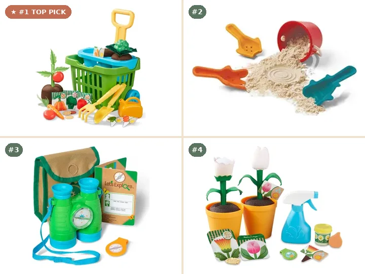 Melissa & Doug Let's Explore Vegetable Gardening Play Set, PlanToys Sand Play Set, Melissa & Doug Let's Explore Binoculars & Compass Set, Melissa & Doug Let's Explore Flower Gardening Play Set