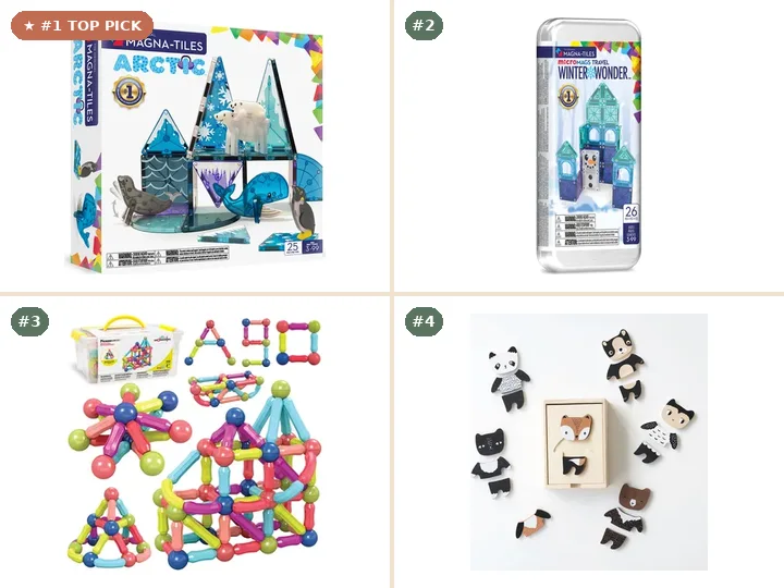 MAGNA-TILES Arctic Animals 25-Piece Magnetic Set, MAGNA-TILES microMAGS Travel Building Set, PicassoTiles Clear 3D Magnetic Building Tiles, Wee Gallery Mix & Match Bamboo Fine-Motor Tiles