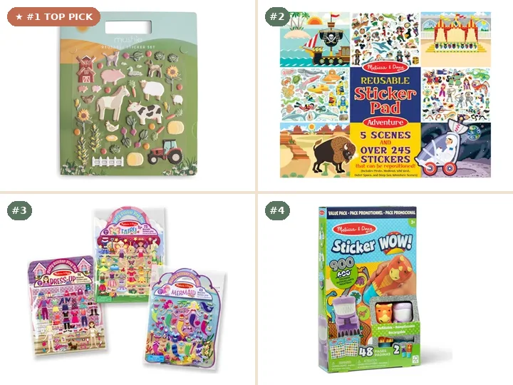 Mushie Reusable Puffy Sticker Activity Set, Melissa & Doug Reusable Sticker Pad Adventure Book, Melissa & Doug Reusable Puffy Sticker Play Set, Melissa & Doug Sticker WOW! Dinosaur Activity Pad & Stamper