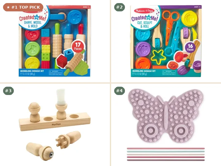 Melissa & Doug Shape, Model & Mold Dough Kit, Melissa & Doug Cut, Sculpt & Roll Modeling Dough Kit, PlanToys Sensory Explorer Set, Mushie Silicone Sensory Toy