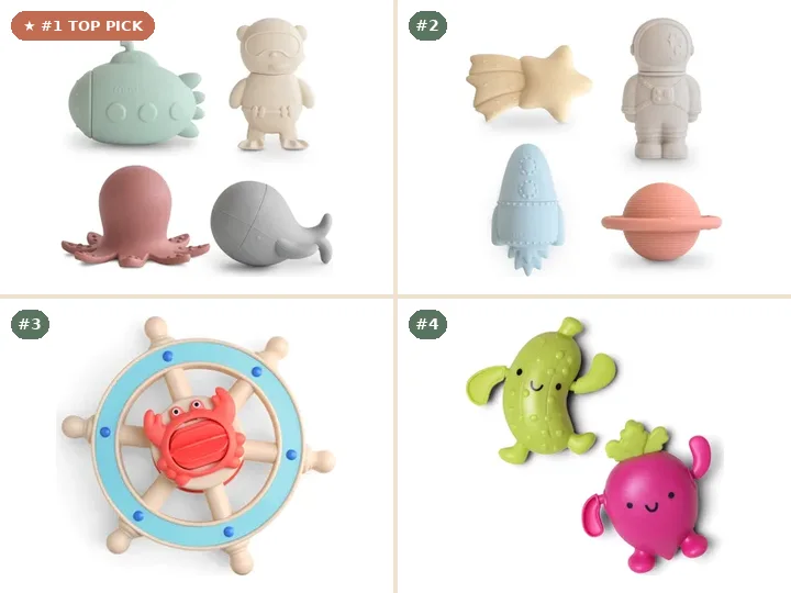 Mushie Mold Free Bath Play Set, Mushie Space Mold Free Bath Play Set, Itzy Ritzy Itzy Captain, Itzy Ritzy Silly Swimmers Bath Set