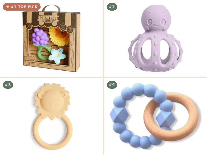 Oli & Carol Teether + Rattle + Mini Teether Gift Set, Haakaa Octopus Rattle Teether, Mushie Animal Ring Teethers, Jellystone Designs Moon Teether