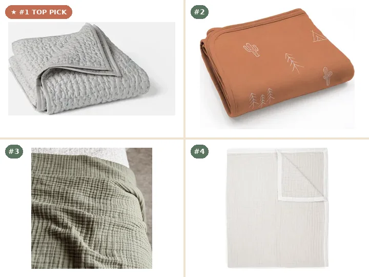 Avocado x Coyuchi GOTS Organic Handstitched Toddler Quilt, Woolino Ecolino 100% GOTS Organic Cotton Toddler Blanket, Naturepedic GOTS Organic Breathable Cotton Muslin Blanket, Little Unicorn GOTS Organic Cotton Muslin Quilted Toddler Throw
