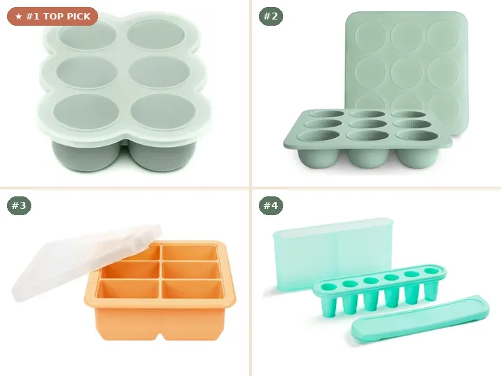 WeeSprout Platinum Silicone Baby Food Freezer Tray with Clip-On Lid, Mushie 100% Food-Grade Silicone Puree Freezer Tray, Haakaa Silicone Baby Food & Breastmilk Portion Freezer Tray, Munchkin Soft-Tip Silicone Baby Food Freezer Pod Tray