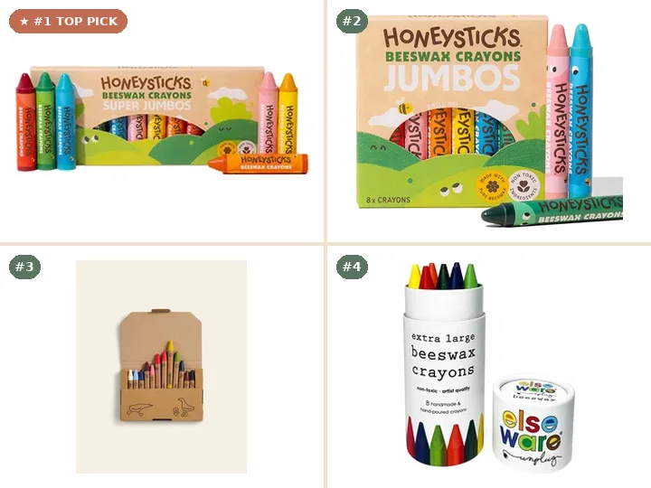 Honeysticks 100% Pure New Zealand Beeswax Super Jumbo Crayons, Honeysticks Pure Beeswax Chubby Crayons (8-Pack), Piccalio Non-Toxic Natural Beeswax Toddler Crayons, Colored Organics Natural Beeswax Easy-Grip Crayons