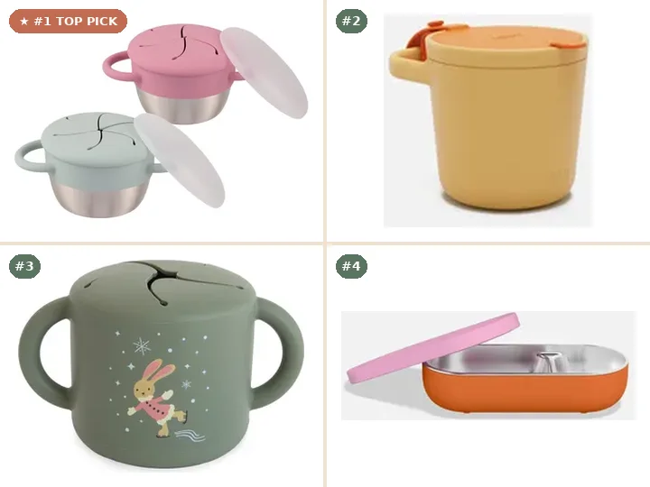 Elk and Friends Stainless Steel Snack Cups, Lalo Snack Cup, Mushie Snack Cup, Lalo Lil' Dipper Snack Box