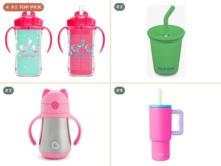 Dr. Brown's Milestones Insulated Straw Cup, Klean Kanteen Kid Cup with Straw Lid, Munchkin Cool Cat Stainless Straw Cup, Simple Modern Trek Tumbler