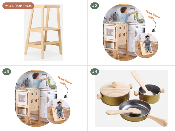Lalo The Tower, Avenlur Foldable Kitchen Tower, Avenlur Laurel 4-in-1 Toddler Tower, Lalo Kids Cooking Utensils Set