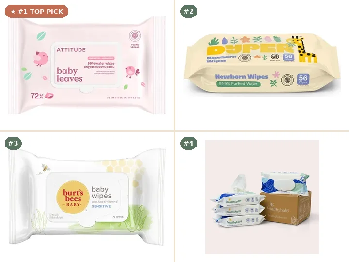 ATTITUDE Baby Wipes 99% Water, DYPER 99.9% Water Wipes, Burt's Bees Baby Unscented Baby Wipes, Healthybaby Wet Wipes