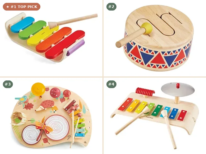 PlanToys Oval Xylophone, PlanToys Solid Drum, Tender Leaf Toys Musical Table, PlanToys Musical Set