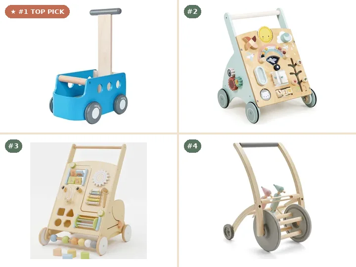 PlanToys Van Walker, Tender Leaf Toys Sunshine Baby Activity Walker, Avenlur Wooden Baby Activity Walker, PlanToys Woodpecker Walker