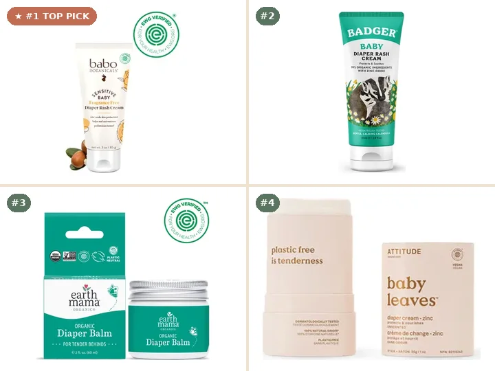 Babo Botanicals Sensitive Baby Zinc Diaper Rash Cream, Badger Zinc Oxide Diaper Cream, Earth Mama Organic Diaper Balm, ATTITUDE Baby Diaper Cream